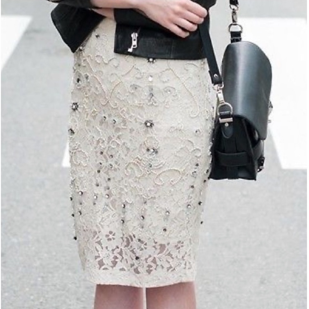 Zara ivory lace beaded, pencil skirt, size small